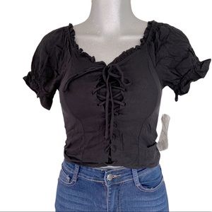 Crave Fame Milkmaid Peasant Puffy Sleeve Corset Top Steampunk Coquette Sz Small